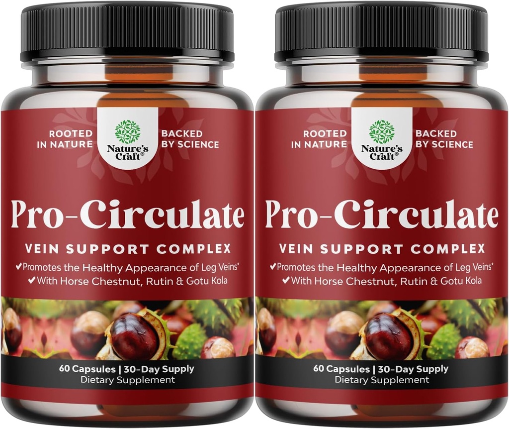 Vein Supplements Leg and Veins - Suplemento de circulação de corpo completo para Aranha e varizes e Fluxo melhorado com extrato de castanha de cavalo e flavonoides - Vegan Mini Caps Não-GMO (2 meses)