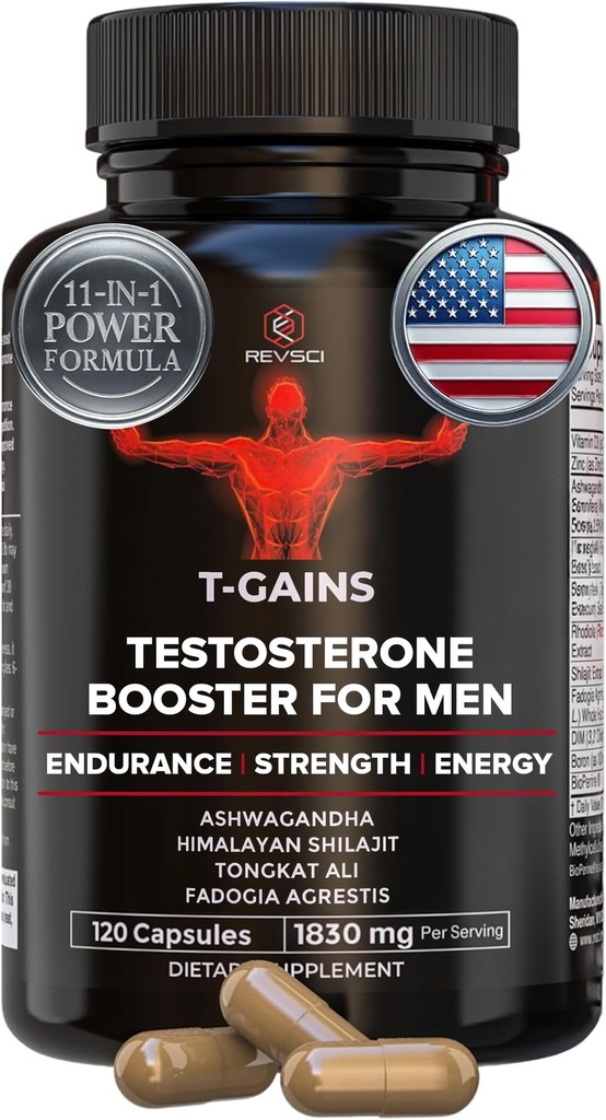 Impulso Anabólico & Muscle Builder, T-GAINS Testosterona Suplemento para Homens, TRT Test Booster & Estrogen Blocker, HGH Suplementos para Homens - Tongkat Ali Fadogia Agrestis para Crescimento Músculo, 120 Caps