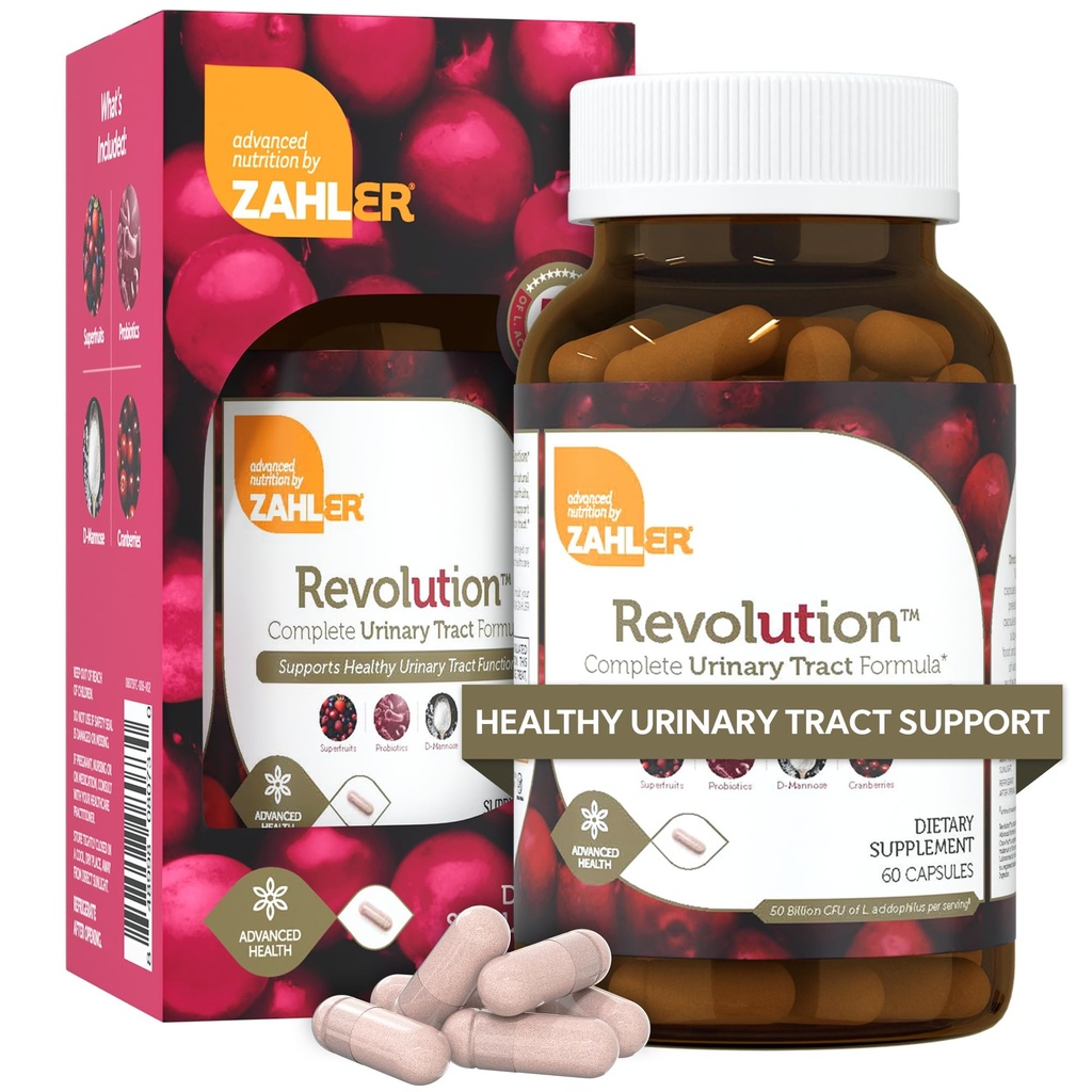Zahler Revolution - Complete Womens Urinary Tract Health Formula com Probióticos - ITU Pills - 1200mg D-Mannose and Cranberry Supplement - Urinary Tract Infection Support for Women (60 Cápsulas)