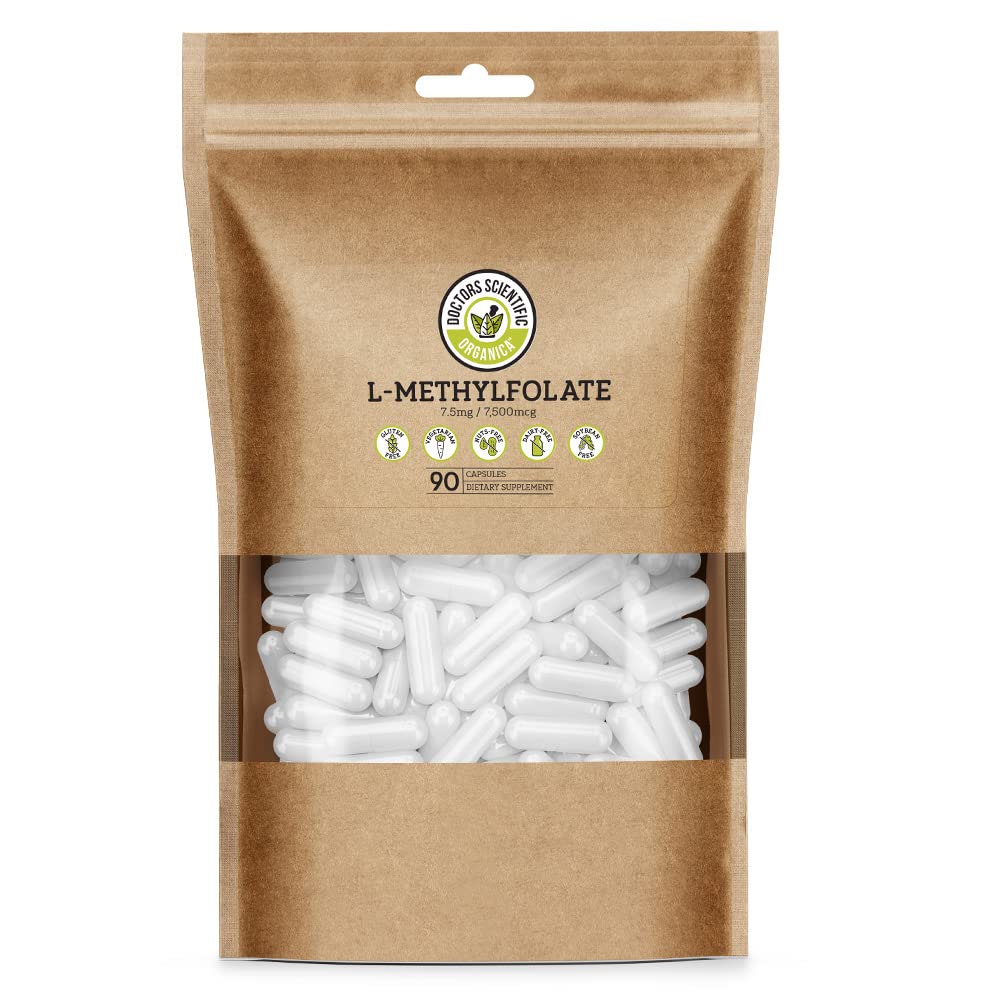 DSO L Metilfolato 7,5mg (5 Suplemento MTHF) - 90 Cápsulas Vegan (7.5 mg) - Suplemento ativo L Folato de metilo para controle de homocisteína - Vitamina ácido fólico - Eco-Amigo Embalagem