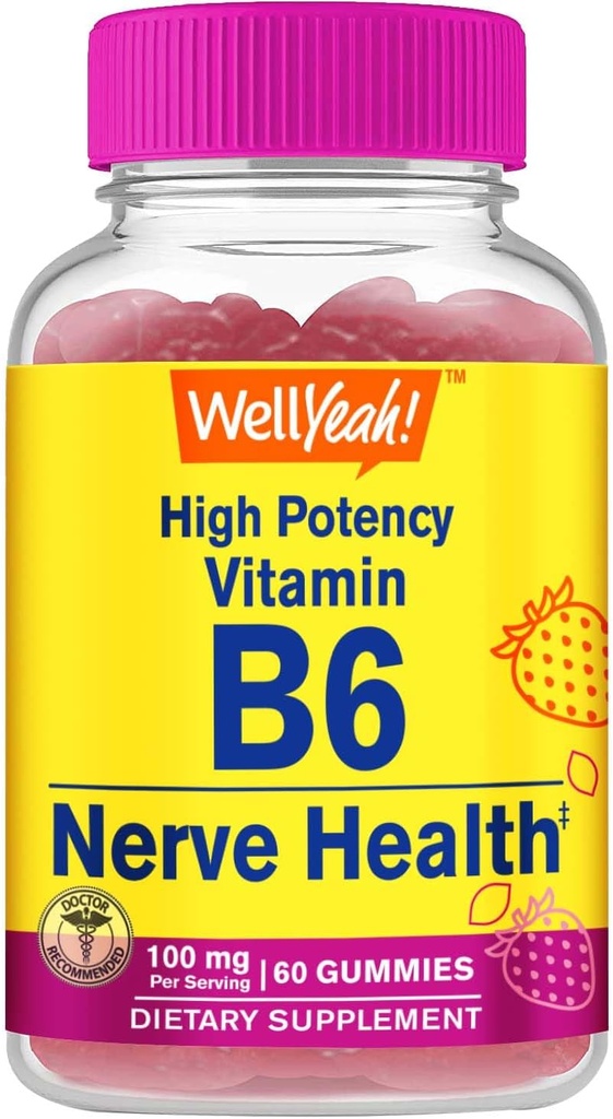 BemSim alta potência vitamina B6 chicletes - Promove a saúde nervosa, função cognitiva, regulação do humor, apoio imunológico, e saúde cardiovascular - Vegan, Não-GMO, Gluten-Free - 60 Contagem