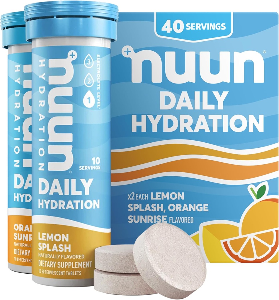 Comprimidos de Eletrólito Diário Nuun com Magnésio, Cálcio, Potássio, Cloreto e Sódio, Glúten Livre, Açúcar Livre, & Vegan, Misturado sabor Citrus, 4 Pack (40 Servings Total)