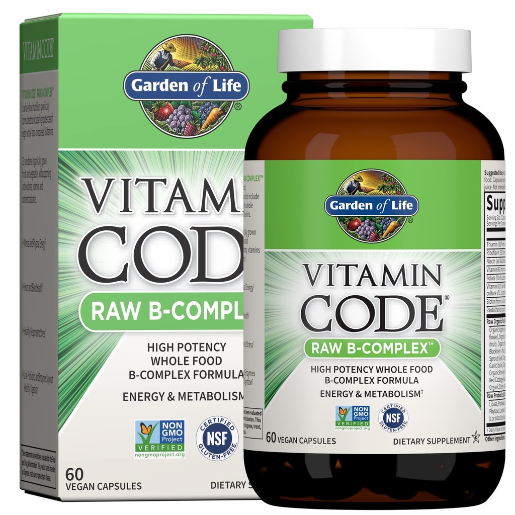 Jardim da Vida Complexo Vitamina B, 60 Cápsulas Vegan, Vitaminas de alta potência para energia e metabolismo com B6, Folato & B12 como Metilcobalamina Plus Probióticos