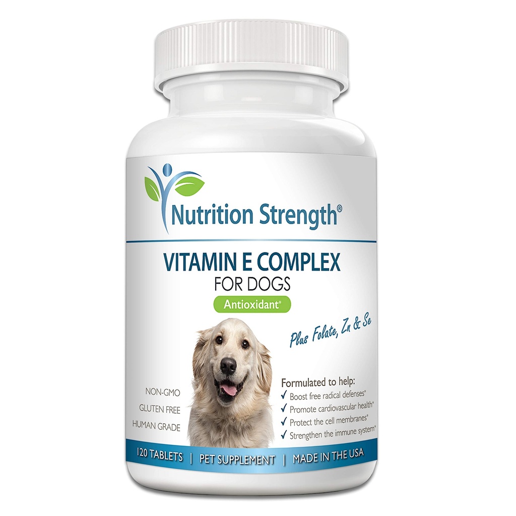Vitamina E para cães, promover a saúde cardiovascular, apoiar membranas celulares, complexo de vitamina E para aumentar o sistema imunológico do cão mais zinco, selênio, folato, óleo de salmão, 120 comprimidos mastigáveis