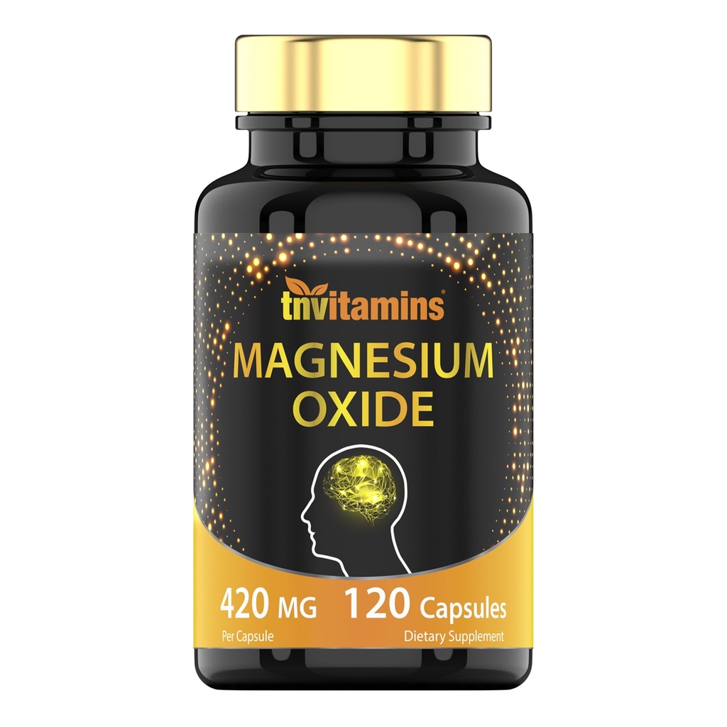 tnvitamins Magnésio Óxido 420mg - 120 Cápsulas - 4 Mês de Fornecimento! 100% Diary Value of Magnésio Óxido em Uma Cápsula - Oxido de Magnésio