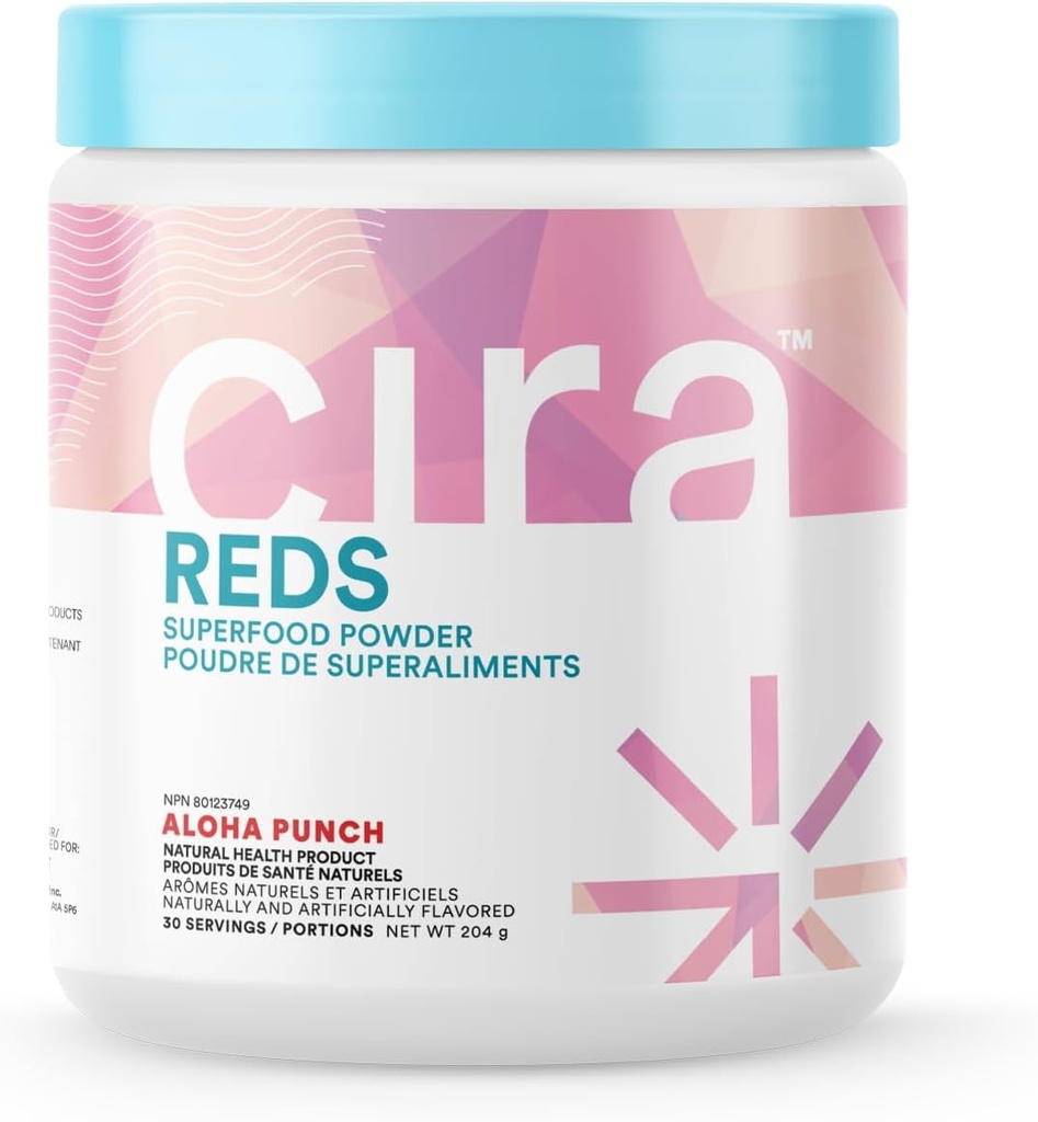 Cira Glow-Getter Reds Superfood Powder - Antioxidantes e Polifenóis para Aumento de Energia & Gut Health - 30 Servings, Aloha Punch