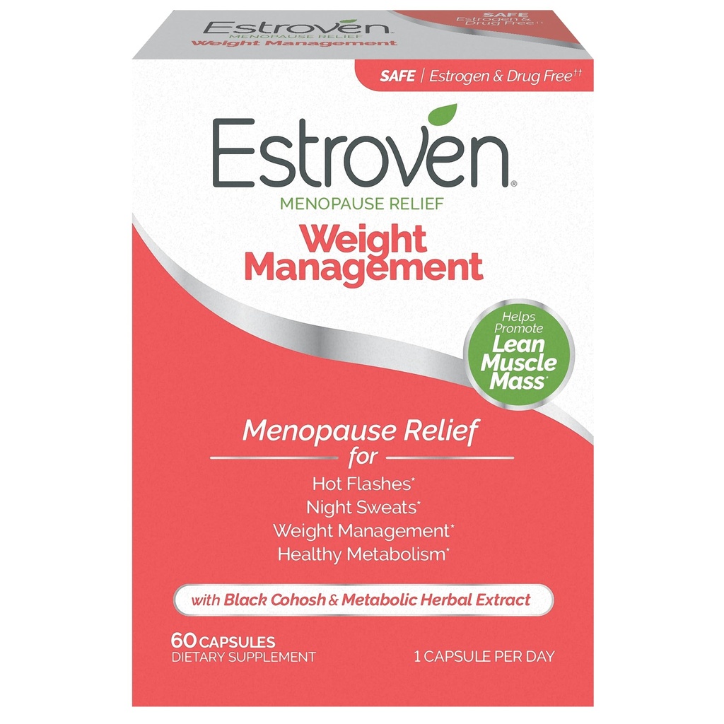 Estroven Weight Management for Menopause Relief - 60 Ct. - Ingredientes clinicamente comprovados ajudam a gerenciar o peso, fornecer suores noturnos e alívio de flash quente - sem drogas e sem glúten