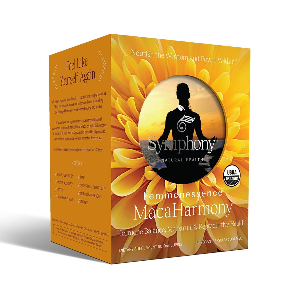 Femmenessence MacaHarmony – cientificamente comprovada para apoiar o equilíbrio hormonal para as mulheres, ciclo menstrual regular, PMS, Acne, pele saudável, fertilidade, cápsulas naturais orgânicas de Maca (120)