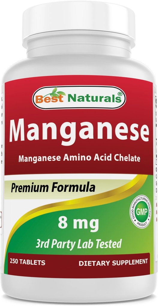 Melhores Manganês Natural (Quelato de Aminoácido de Manganês) 8 mg- 250 Comprimidos