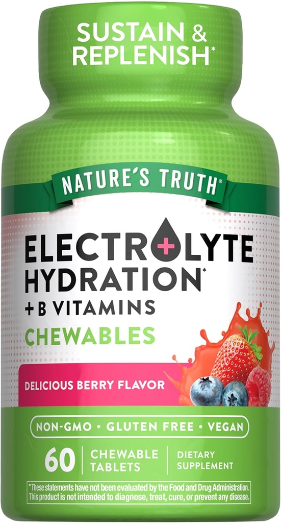 Nature's Truth Eletrolyte Tablets - 60 Count - Não-GMO & Gluten Free Chewable Supplement for Hydration