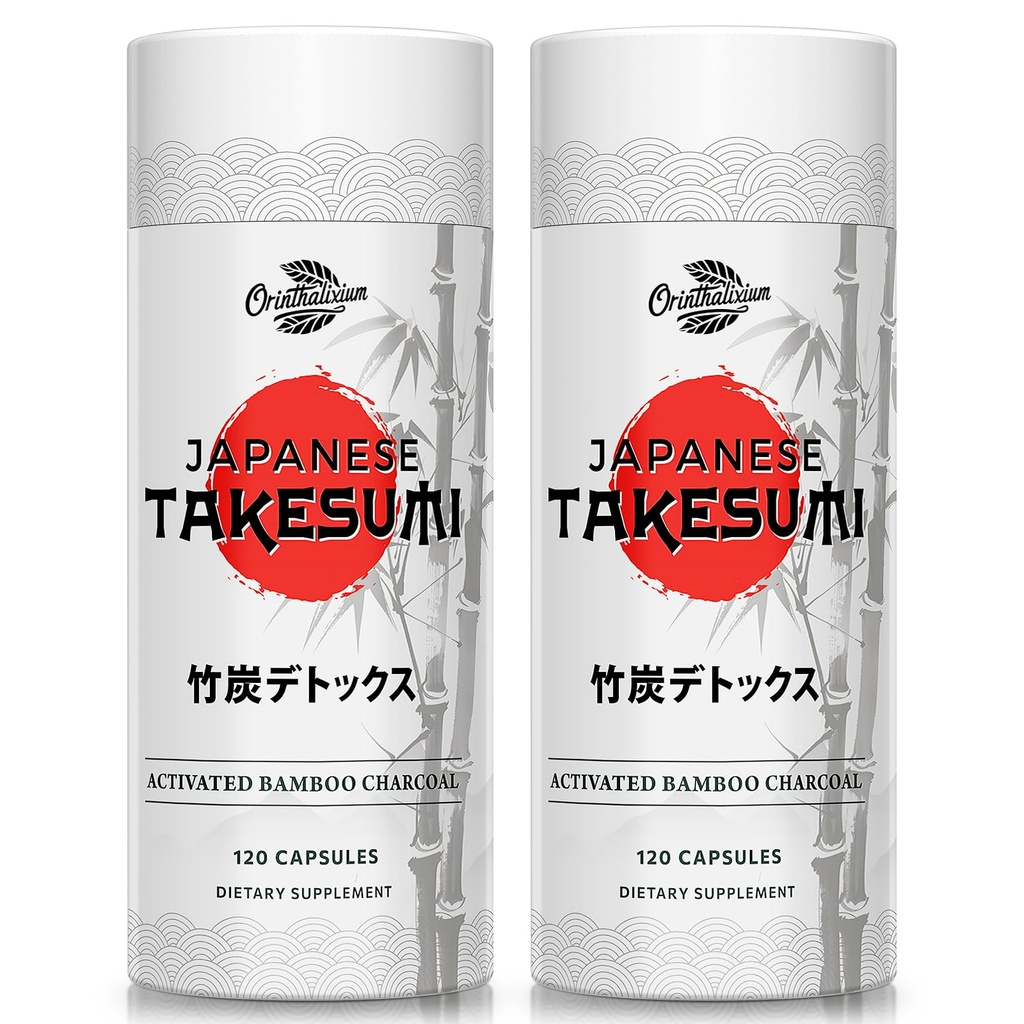 Takesumi Bamboo Charcoal 2000mg – Carvão ativado de Bamboo para Max Absorção, Detox & Gut, 120 Cápsulas Vegan(2 Garrafa)