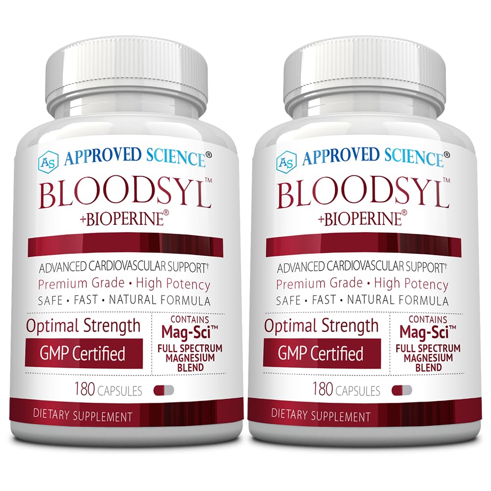 Aprovado Ciência Bloodsyl - Suporta fluxo de sangue - Hawthorn Berry, Magnésio, BioPerine - Vegan - 180 Cápsulas - Pacote de 2