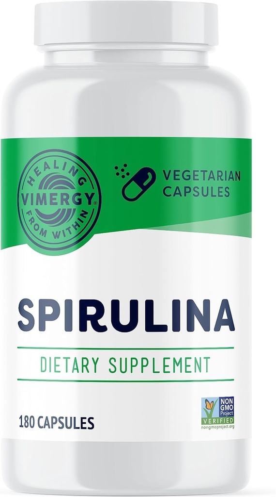 Cápsulas de espirulina virergia – Proteína vegetal concentrada Suporta Saúde Imune & Função cardiovascular – Vegan, Kosher, Gluten-Free – 180 Cápsulas