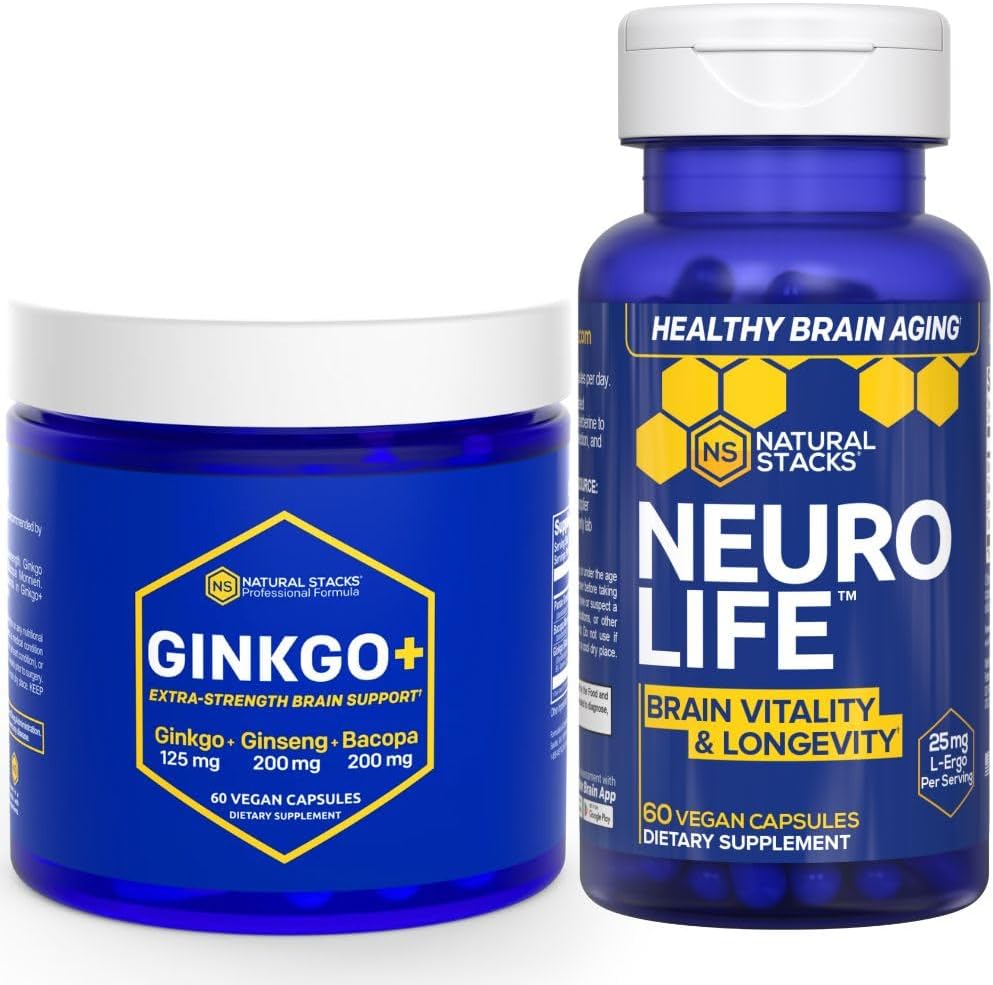 ESTAQUES NATURAIS Ginkgo Biloba + Pacote Suplemento NeuroLife - Suporta Desempenho Mental e Longevidade do Cérebro* - 120 Cápsulas Total