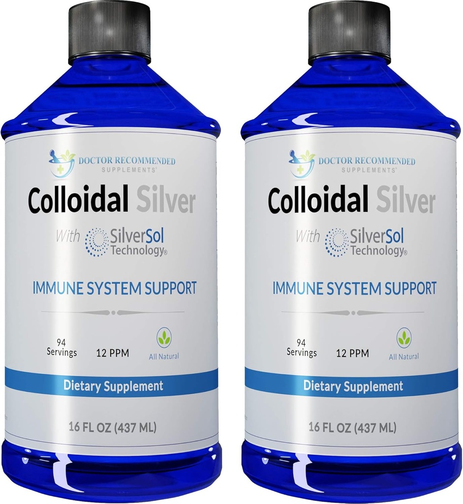 Coloidal Silver Liquid - 12 PPM Solução Premium Prata, 60 MCG por serviço, Tudo Natural, Vegan Imune Sistema de Suporte, Ionic Silver Água Diário Suplemento Mineral (2-16 Fl oz Garrafas)