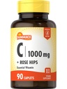 Sundance Vitamina C 1000mg com Rose HIPS 90 Caplets Vegetarianos ou Vitamina Essencial, não-GMO e Suplemento sem glúten