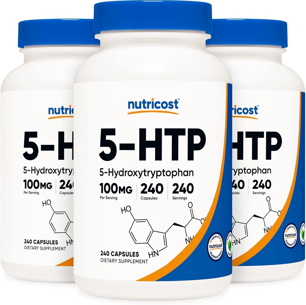 Nutricost 5-HTP 100mg, 240 Cápsulas Vegetarianas (5-Hydroxytryptophan) - Não-GMO e Glúten Grátis (3 frascos)