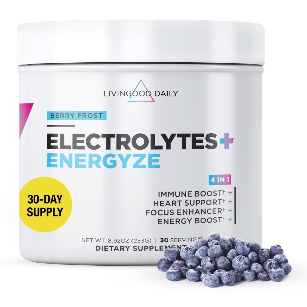 Livingood Eletrolitos diários Pó, Eletrolitos Hidratação Bebida Misture com vitamina C, magnésio, taurina e sal do mar, Suplemento Eletrolítico de Energia e Hidratação, Keto, Berry Frost Flavor, 30 Srvgs