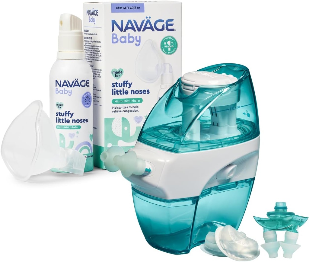 Kit familiar multi-usuário Navage com 30 SaltPods e pacote de neblina de bebê – irrigação nasal salina para adultos e neblina salina contínua para alívio de congestão infantil