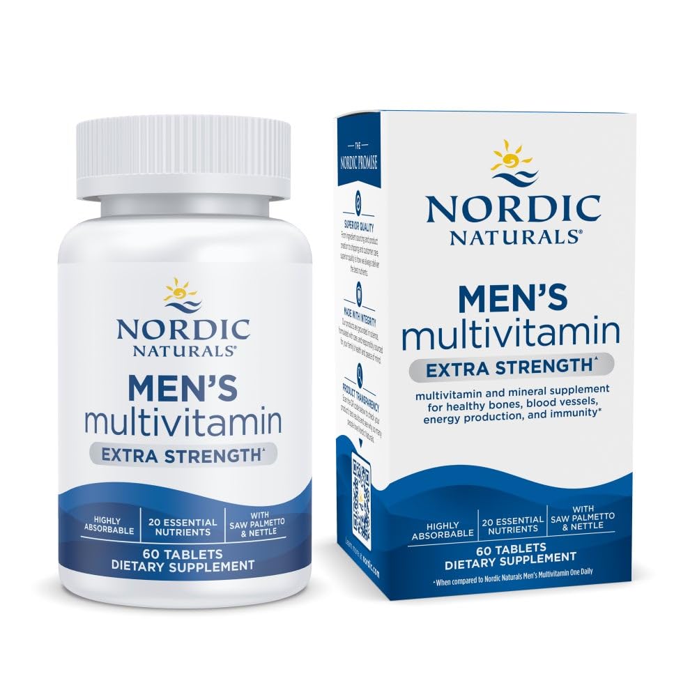 Naturals nórdicos Multivitamin homens de força extra - osso, energia, & sangue Vessel Suporte - Imunidade Suplemento - 20 Nutrientes Essenciais - 60 Comprimidos - 30 Servimentos
