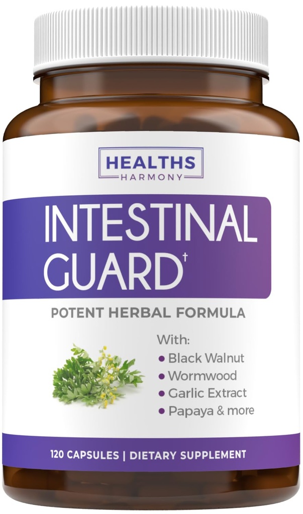 Guarda intestinal (Non-GMO) Manter a saúde intestinal - Fórmula natural potente com Wormwood, Walnut Preto, Goldenseal, Pau D'Arco, Cravo, Alho, Mais - Tudo em um Suplemento -120 Cápsulas (Sem Comprimidos)