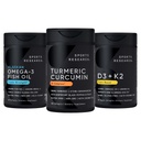 Esportes Pesquisa Wild Alaskan Pollock Omega 3 Fish Oil 90 Softgels (1250 mg), Curcumina C3 Complexo (120 Softgels) e Vegan 5000 UI Vitamina D + 100mcg Mk7 Vitamina K (60 Softgels)