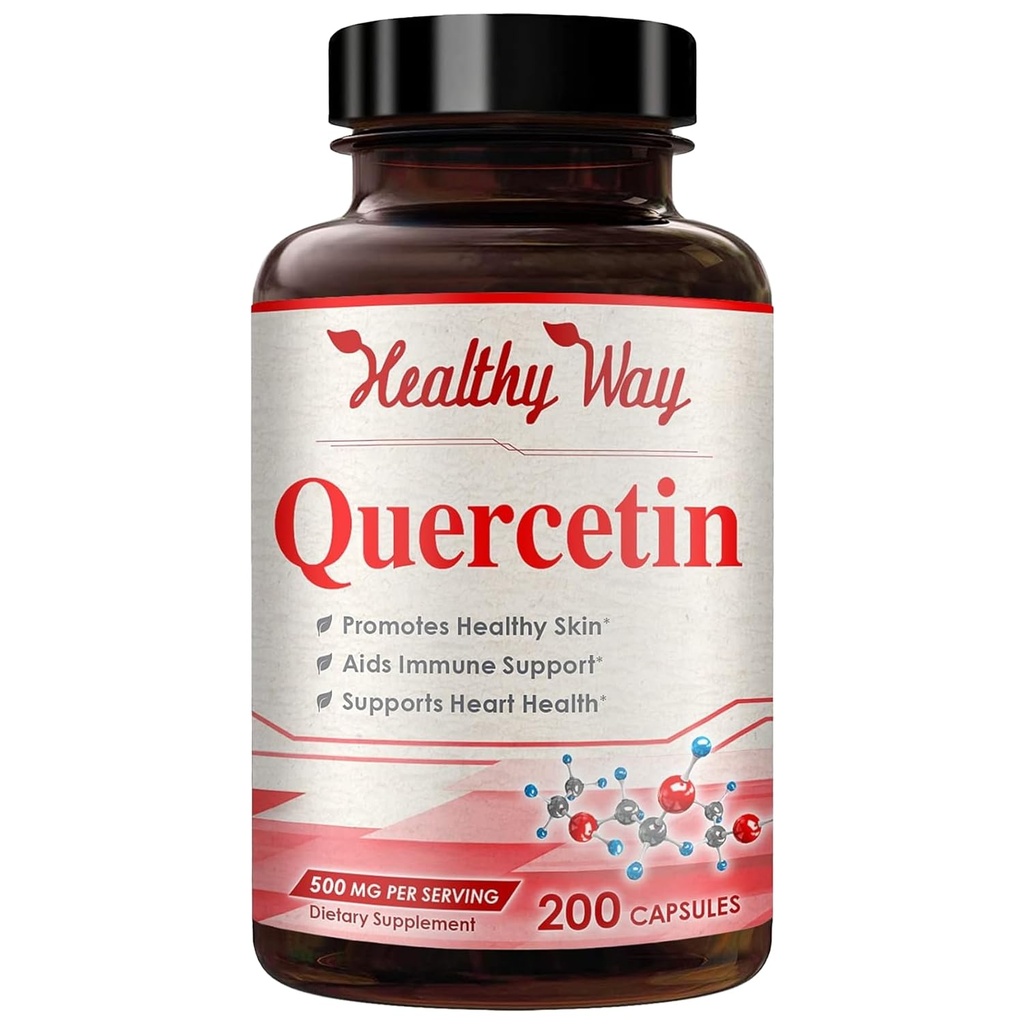 Alta força Quercetin 500mg Cápsulas - Uma vez diária poderoso Antioxidante Quercetin Suplemento para envelhecimento da pele do coração Cérebro e Imune Suporte - Vegan Friendly Gluten-Free Made in the USA (200 Servings)
