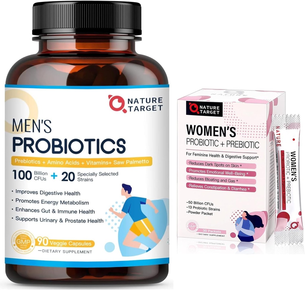 NATUREZA TARGET Probióticos para Homens 100 bilhões de UFC, Probióticos para Mulheres Pó