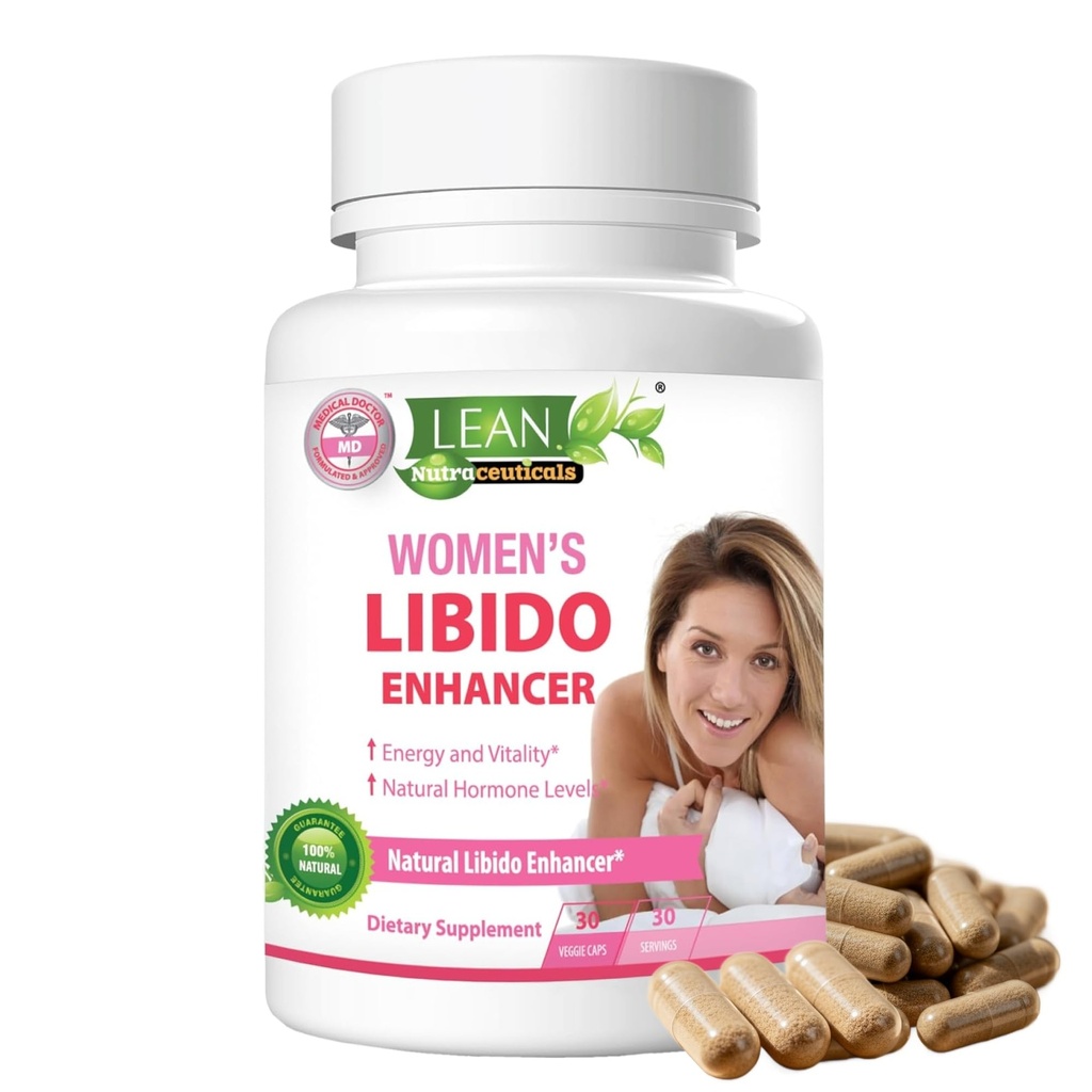 Lean Nutra Libido Booster para as mulheres com Maca Root, Erva de cabra tesão, Tongkat Ali, Fenugreek – Natural Menopause & PMS Suporte, Hormônio equilíbrio & Suplemento de energia – 30 Cápsulas Vegan
