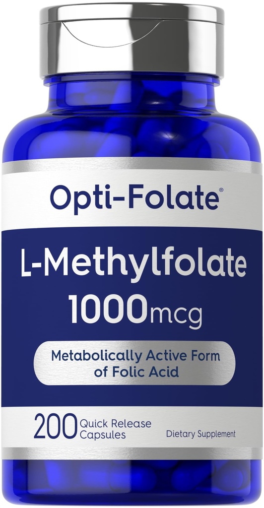 Carlyle L Metilfolato 1000mcg 200 Cápsulas Tamanho do Valor Otimizado e Ativado Não-GMO, Sem Glúten Folato de Metilo, 5-MTHF