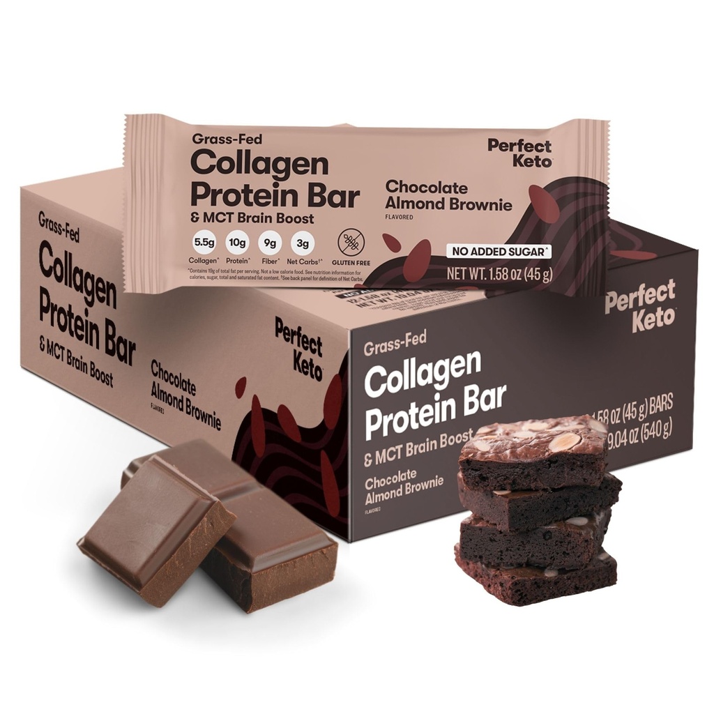 Perfect Keto Bars - Os melhores lanches Keto com colagénio e MCT. Não adicionado de açúcar, Keto dieta amigável - 3g líquidos carboidratos, 19g gordura, 10g proteína - Diet Food Sobremesa (amêndoa manteiga Brownie, 12 Bares)