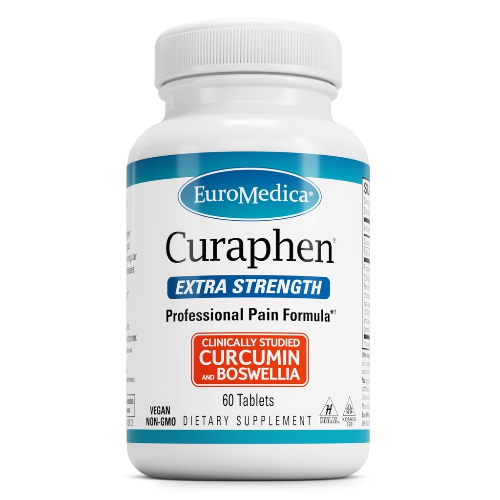 EuroMedica Curaphen Força extra - Curcumina & Boswellia Suplemento para Apoio à Circulação Saudável - Suplemento Acúrmico para Juntas de Apoio, Saúde Muscular e Produção de Endorfina - 60 Comprimidos