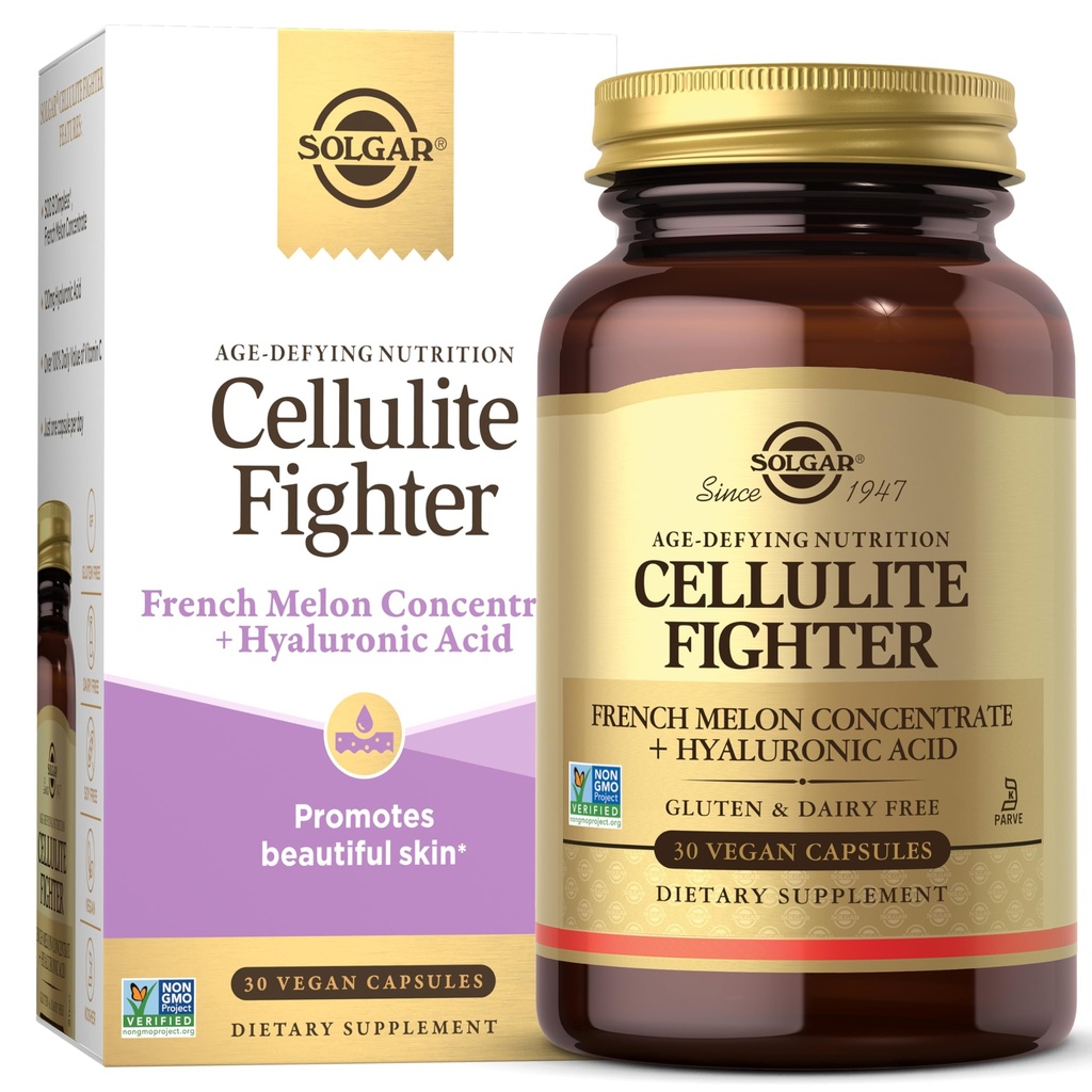 Solgar Celulite Fighter Skin Vitamina e Suplemento Mineral, Suportar a pele lisa com concentrado de melão francês, ácido hialurônico e Suplemento de vitamina C, Nutrição Defying Idade para Mulheres, 30 Servings