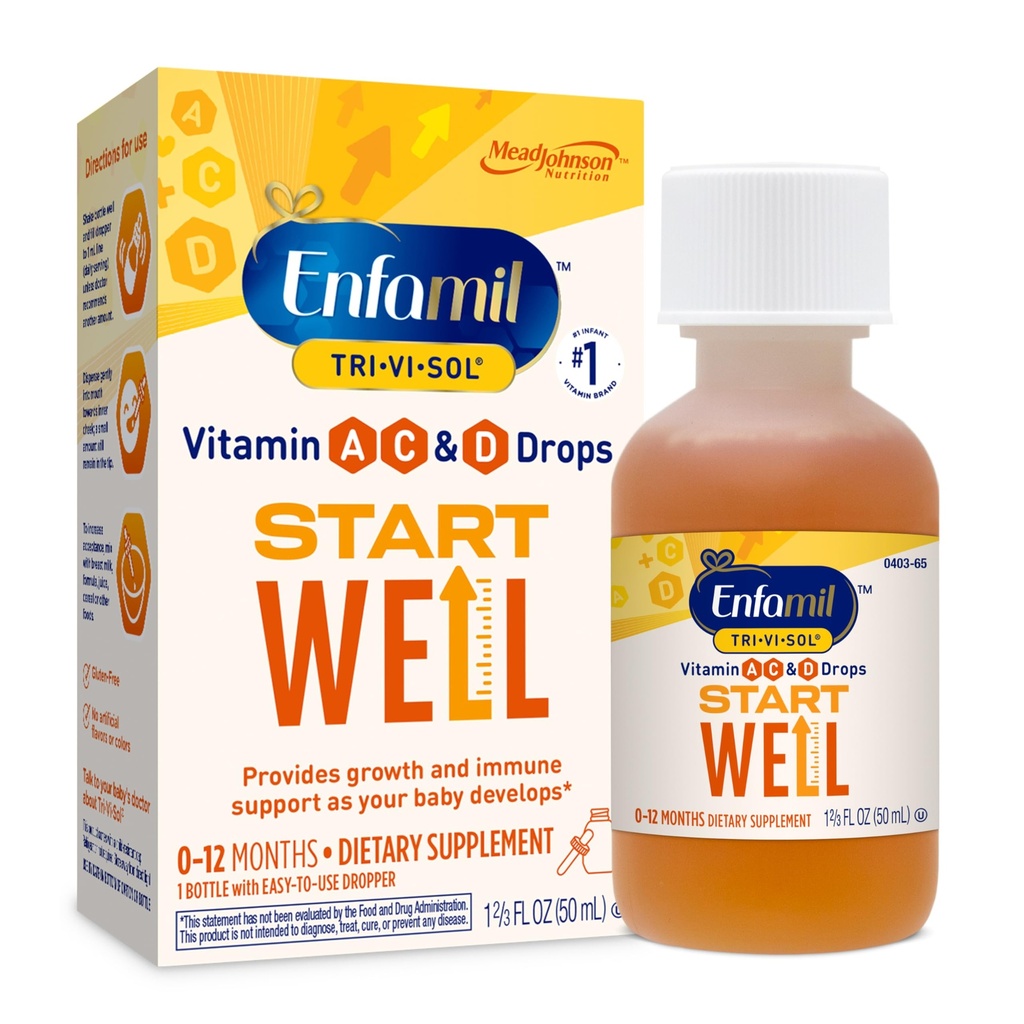 Enfamil Tri-Vi-Sol Infantil Multivitamin Drops, Suporta Crescimento e Saúde Imune para Bebês, Frasco de 50mL