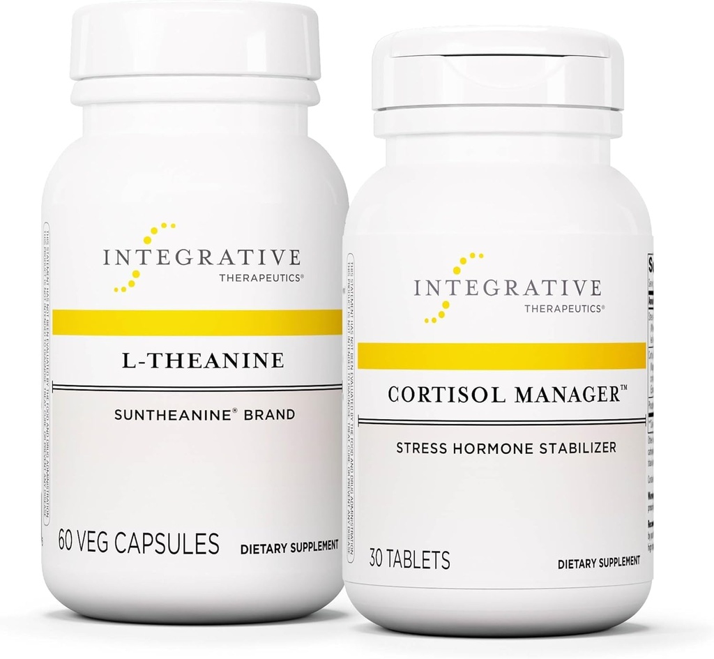 Pacote Terapêutico Integrativo com Gerente de Cortisol, 30 Tablets & L-Theanina, 60 Cápsulas - Gerente de Cortisol para suporte ao estresse com Ashwagandha* - L-Theanina para apoiar um estado relaxado*