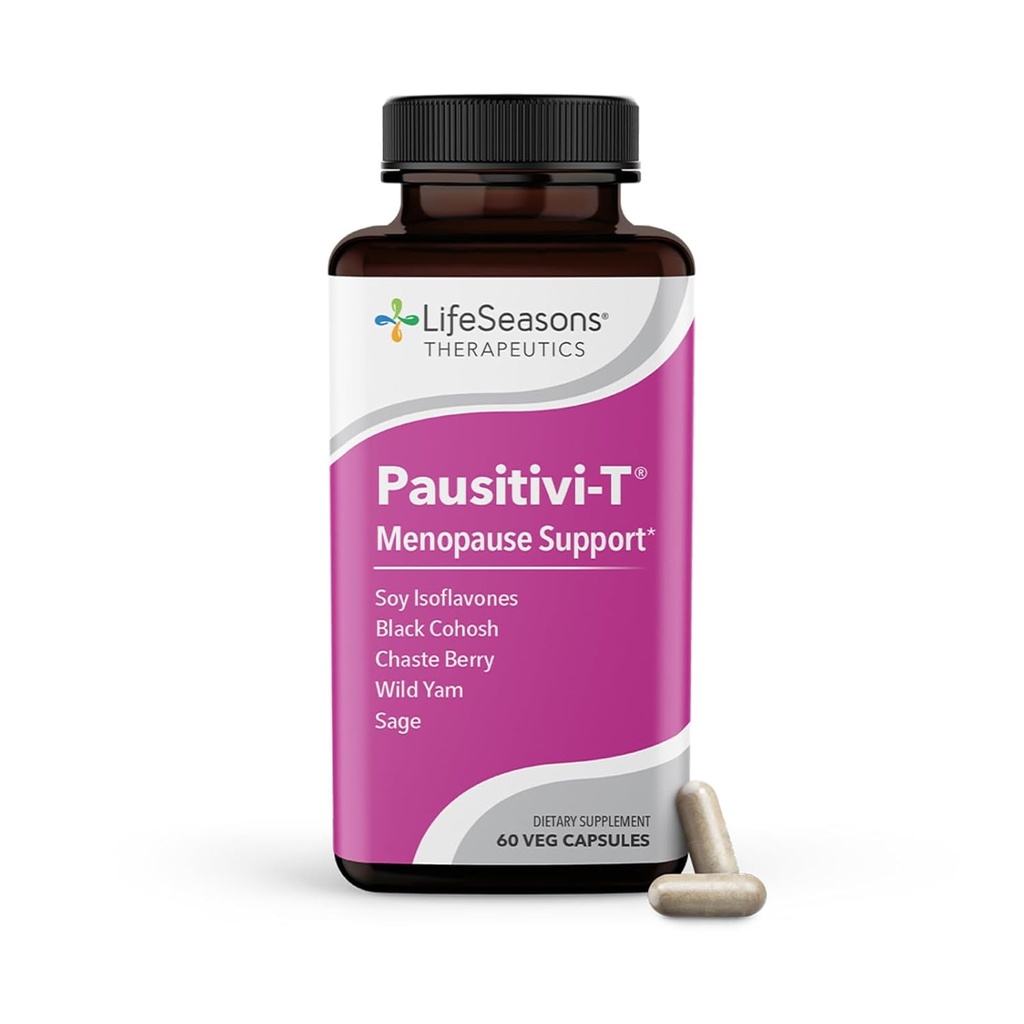 LifeSeasons Pausitivi-T com Beau-T - Suplemento de suporte de menopausa - Alivio poderoso para flashes quentes, desequilíbrio hormonal e suores noturnos - Nutres Tissue - Sage, Chasteberry, Soy Isoflavonas