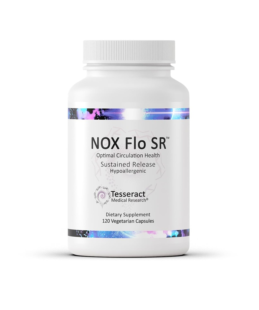 Tesseract NOX Flo SR Impulsionador de óxido nítrico, Suplemento Vascular de Saúde, 120 Cápsulas, Sustentada-L Citrulina, Coenzima Q10 & R Ácido Lipóico, Circulação e Suporte à Pressão Arterial, Hipoalergênico