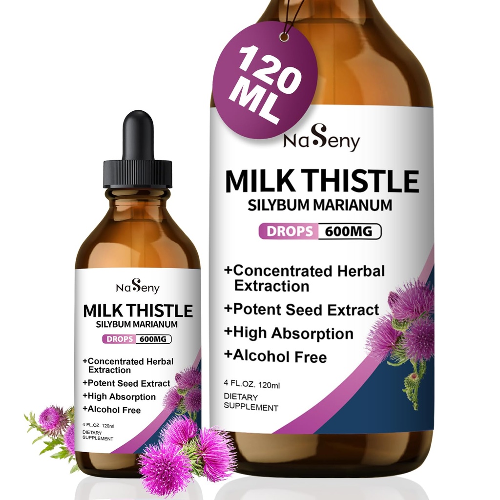 Suplemento de cardo de leite, Extrato de cardo de leite de silimarina para suporte ao fígado, Limpar, Detox, Apoio antioxidante, Suplemento diário de fígado, Vegan & Non-GMO, 4 FL OZ