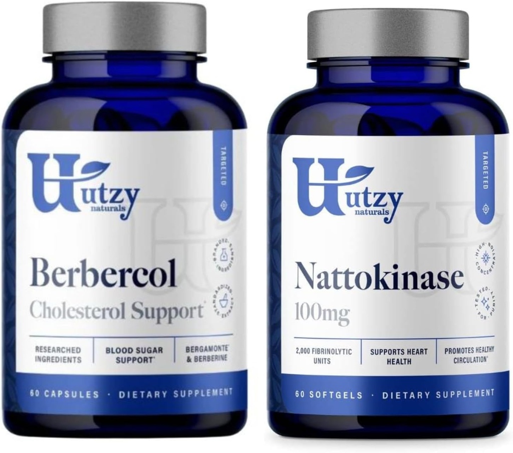 Utzy Naturals Suporte Metabólico Pacote de 100 mg de Nattokinase e 500 mg de Berbecol