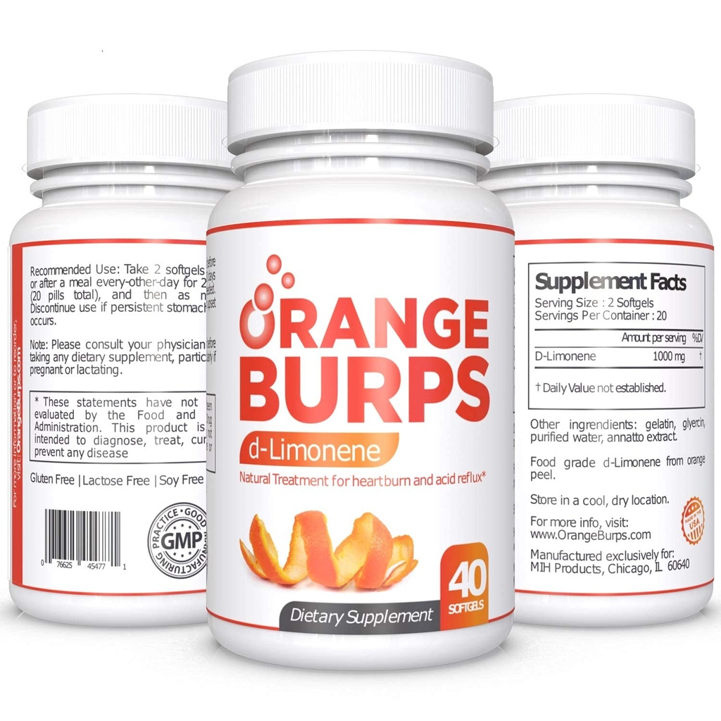 Arrotos Laranja - Redutor ácido D-Limonene (Antácido para Reflux Ácido), alívio da azia, alívio da DRGE, e alívio da indigestão Extrato de casca laranja para saúde e bem-estar (1.000 mg, pacote de 3)
