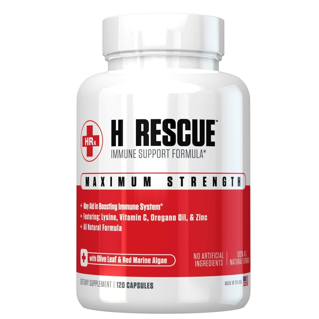 Re+Gen Nutrition H Rescue Imune Support Supplement for Adults, Capsules with Zinc, Vitamina C, L lisina Amino Acid & Orégano Oil for Immunity Health in Men & Women, 120 Capsules