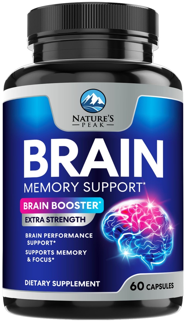 Pills do suplemento de memória cerebral - Nootropics da força 3X para a concentração, claridade e apoio ao foco - Vitaminas cognitivas da saúde cerebral com Bacopa, Phosphatidylserina e DMAE, Brain Booster, 60 Cápsulas