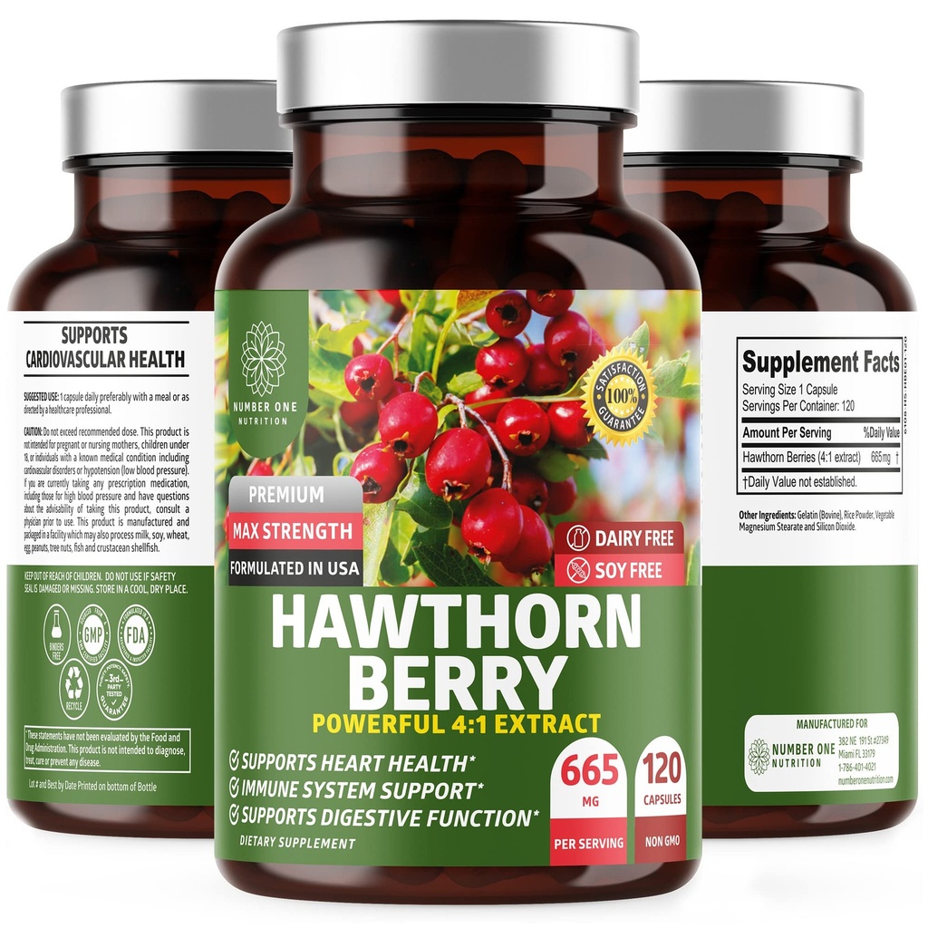 N1N Premium Hawthorn Berry Cápsulas [Força Máx, 2660mg] Todos naturais Hawthorn Extrato Suplemento para apoiar Imunidade, 120 Caps