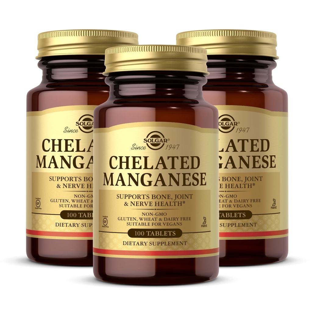 Solgar Quelated Manganês - 100 Comprimidos, Pacote de 2 - Apoios Osso, Joint & Nerve Health - Não-GMO, Vegan, Gluten Free, Leite Livre, Kosher - 200 Total Servings