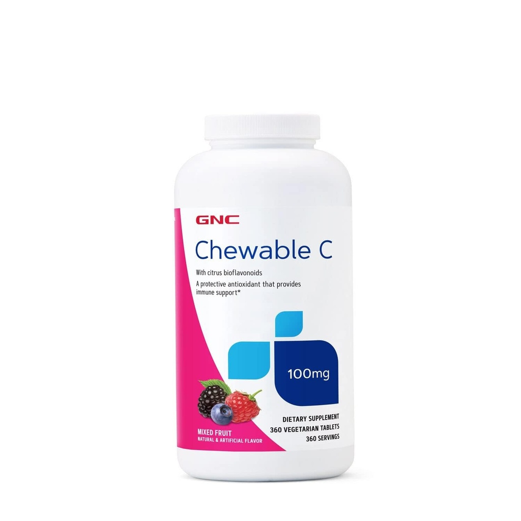 GNC Vitamina C 100mg, fornece suporte imunológico, frutas mistas, 360 Servings