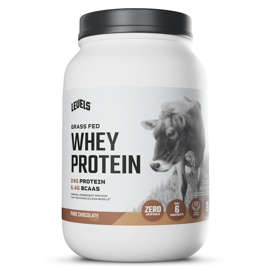 Níveis de proteína de whey alimentado de grama em pó, sem artificiais, 24G de proteína, Chocolate puro, 2LB