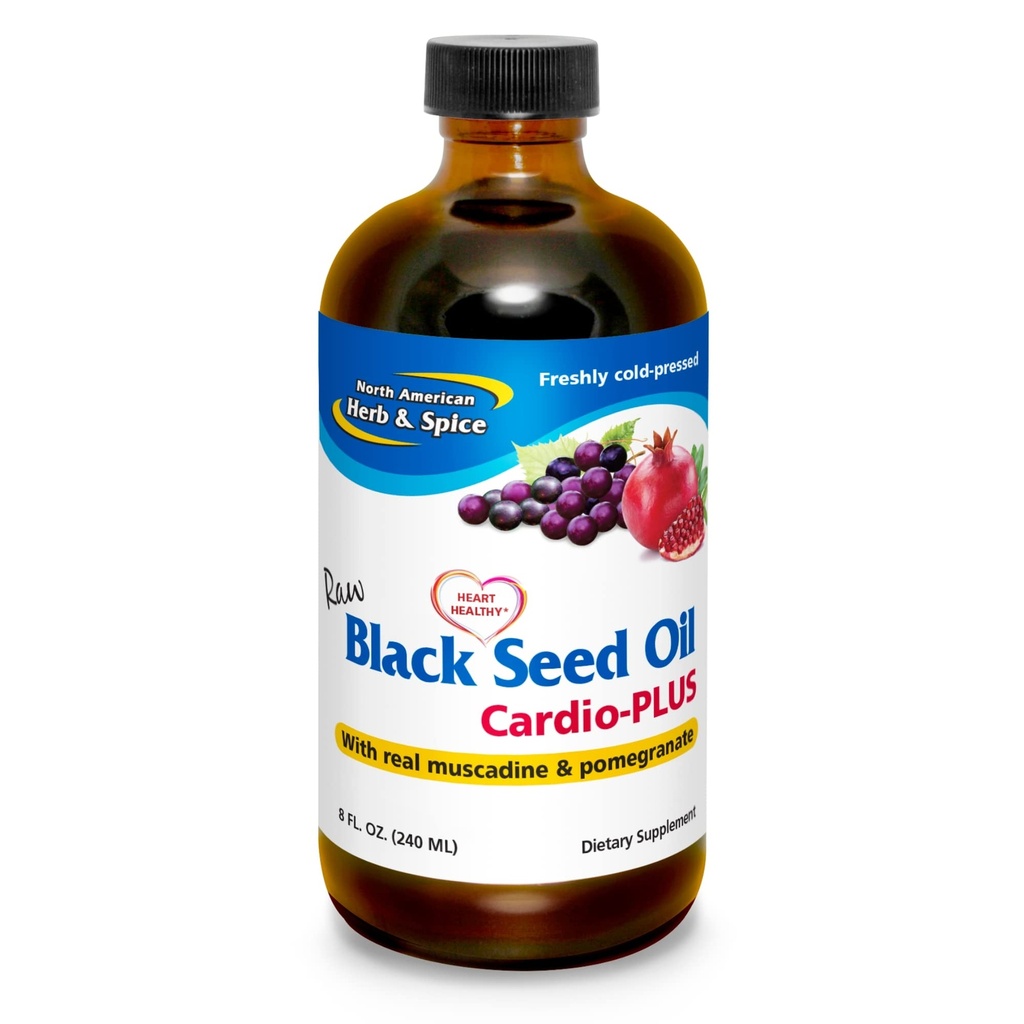 NORTE HERB & ESPECIARIA HERB & SPICE Black Seed Oil Cardio-Plus - 8 fl oz - Suporta Saúde do Coração com Muscadine & Romã - Não-GMO - 48 Servings