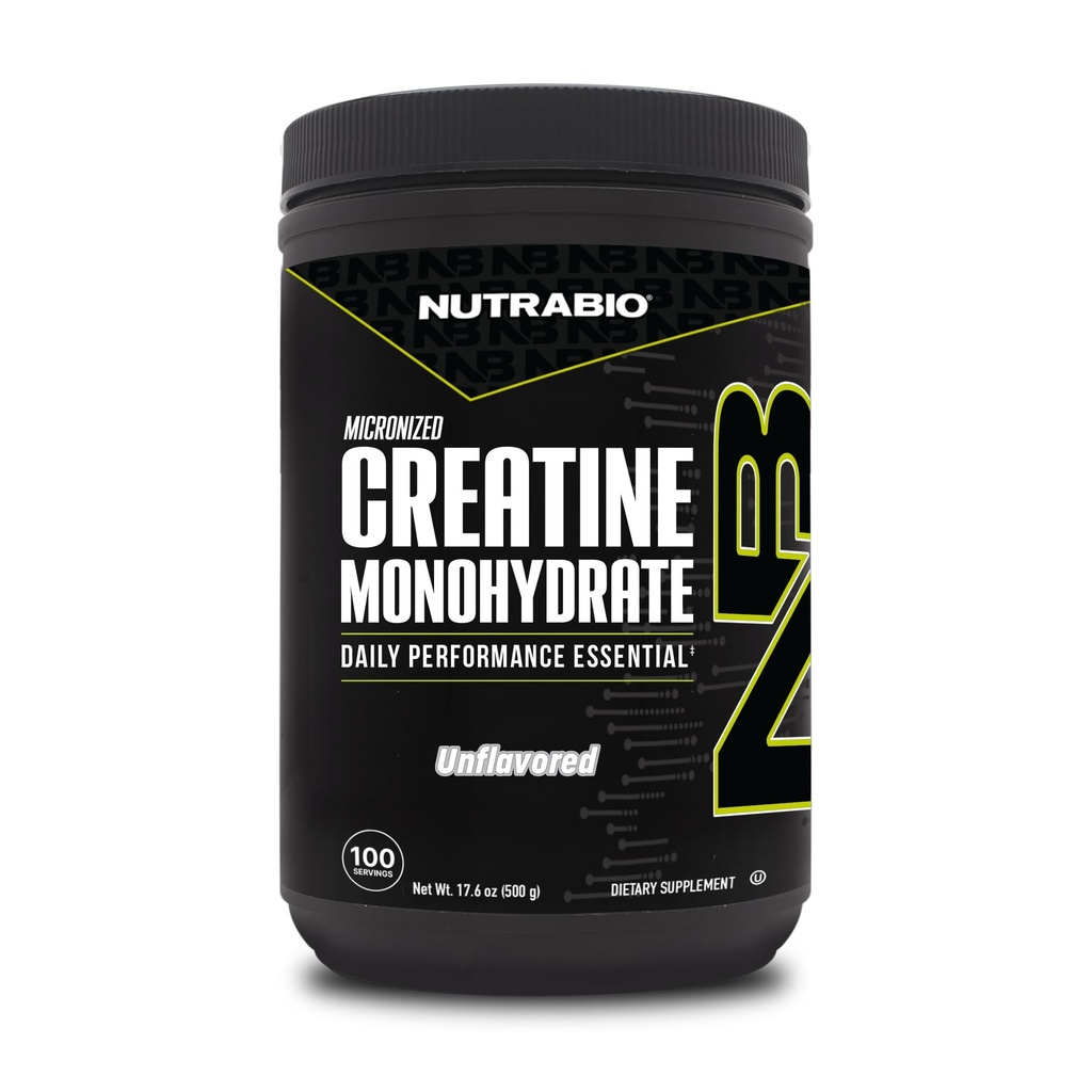 NutraBio Puro Micronized Creatina Monohidrato em pó Suplemento, sem sabor, (500 g) - Suporta Bulk Muscle Energia, Recuperação e Força - HPLC Testado Creatina em pó Suplemento para homens e mulheres