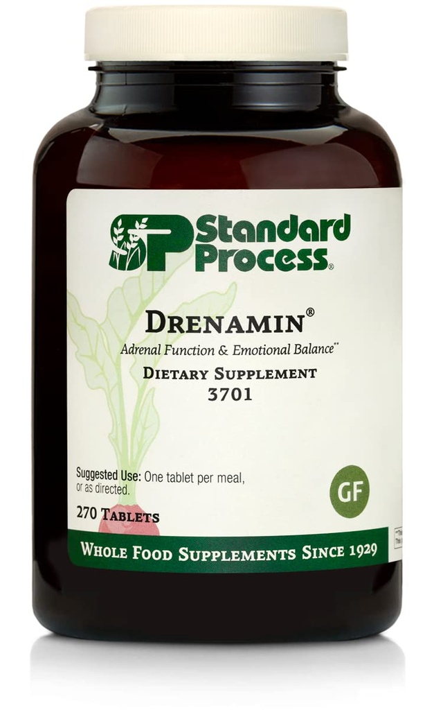 Drenamina de processo padrão - Suplemento de função adrenal para resposta ao estresse saudável - Suporta Produção de energia saudável e metabolismo - Gluten-Free, Non-Dairy & Non-Soy - 270 tablets (270 Servings)