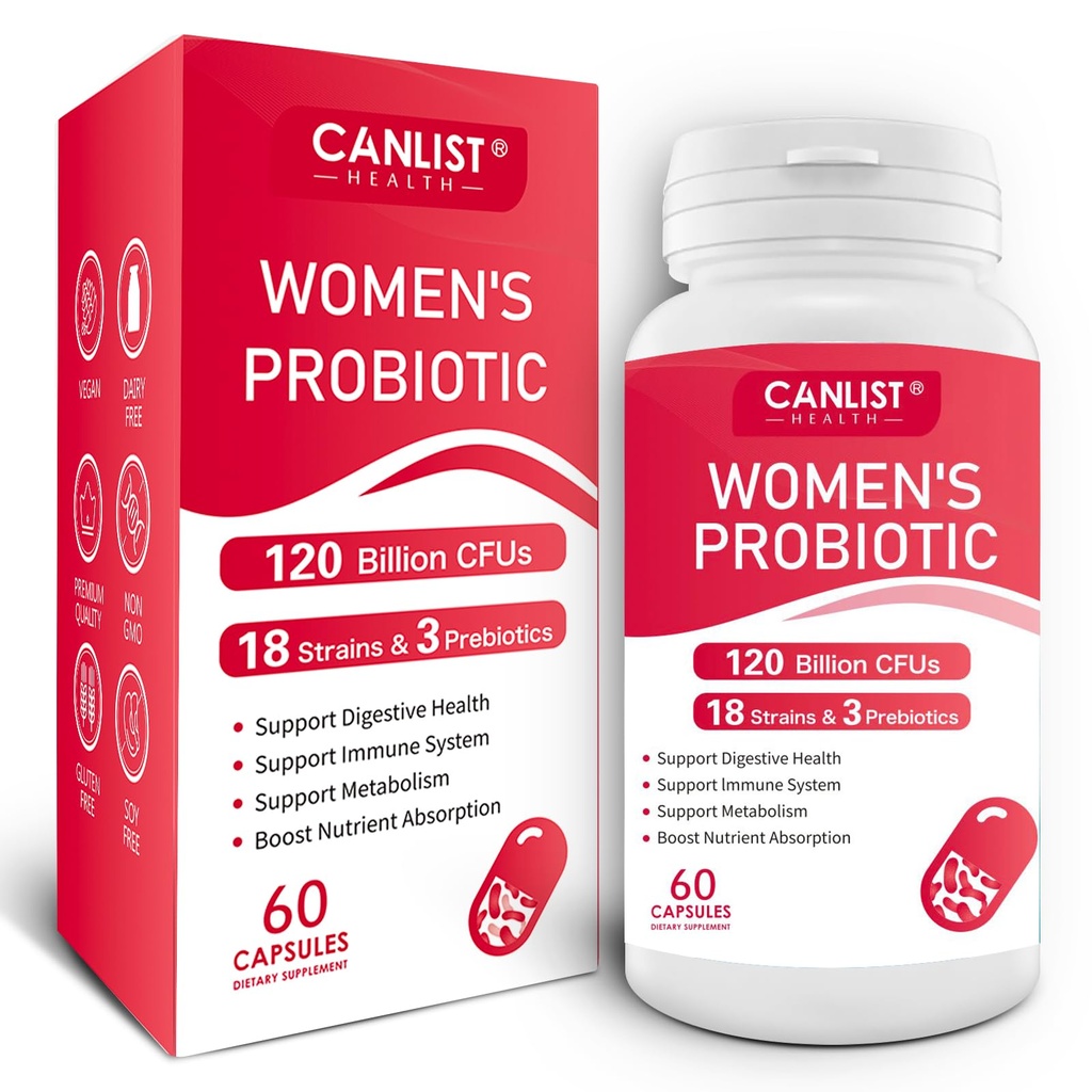 Mulheres Probióticos120 bilhões UFCs 18 Strains 3 Prebióticos & Enzimas Digestivas Contém Prebiótico Orgânico Cranberry Saúde Digestiva & Imune Suporte Não-GMO Soja Leite Glúten Livre